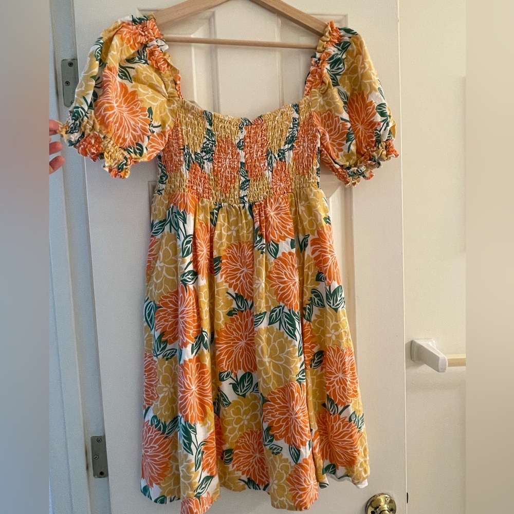 House of Harlow Floral Smocked Dress with Puff Sleeves